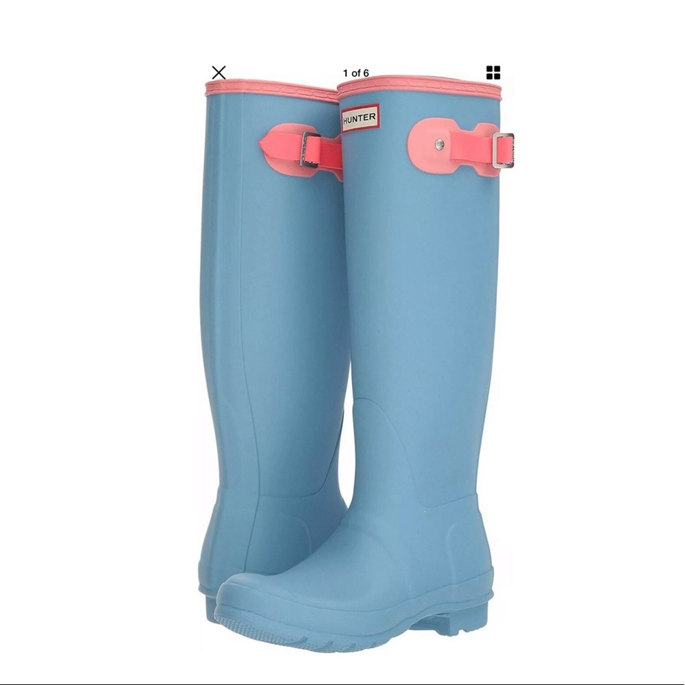 Hunter Women Tall Blue Color Block Rainboot Size 6